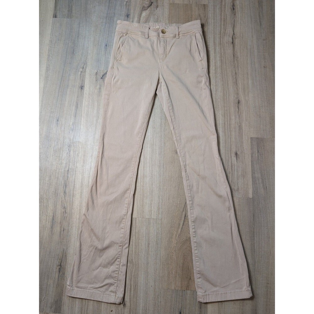 American Eagle Size 8 X-Long Kick Boot Pants Khaki Tan Cotton Stretch 36.5"